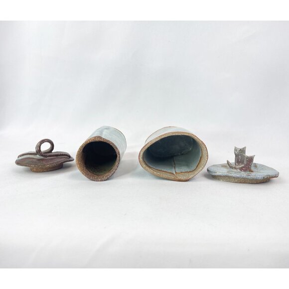 Vintage Paul Stubbs Pottery Jars - Twisty Loop and Cat Tops - Picture 5 of 7